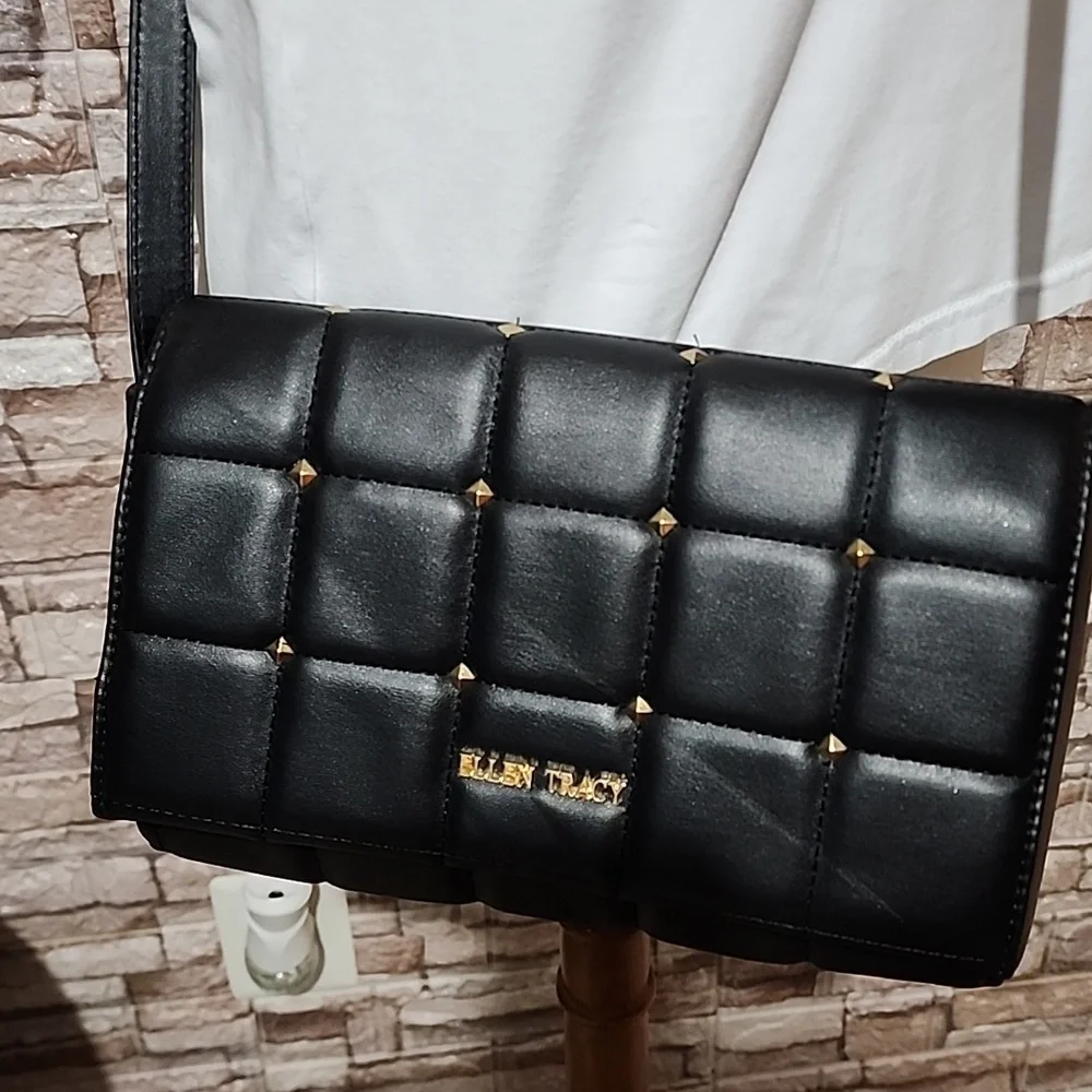 Ellen Tracy Black Quilted Crossbody Bag